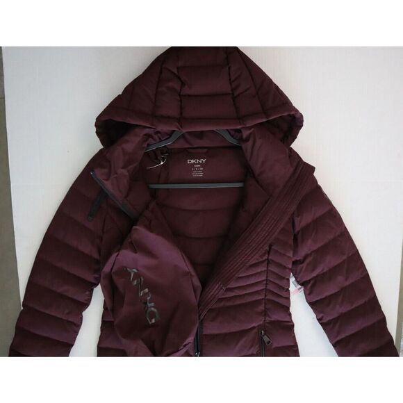 DKNY DL1MPH56 Women Sz S Deep Plum Quilted Water Resistant Hooded Down Coat - Picture 7 of 12